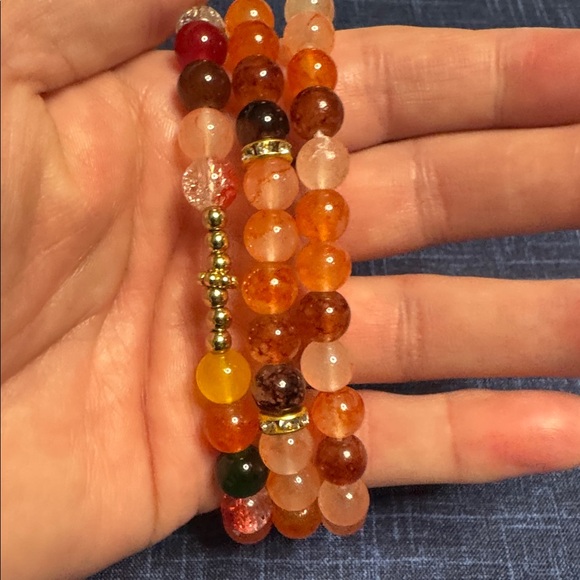 Handmade Jewelry - Elegant Glass Beaded Bracelet Set - Orange and Red